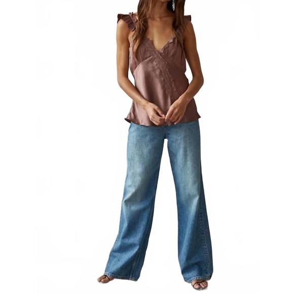 NEW BY TOGETHER satin top with lace detail in chocolate rose - Picture 4 of 5